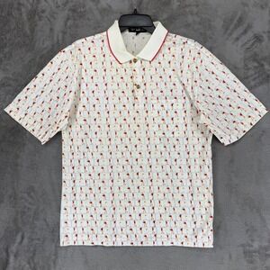 Dunhill Polo Shirt Mens Large White Golfer Print Cotton Made in Italy XY0010Z